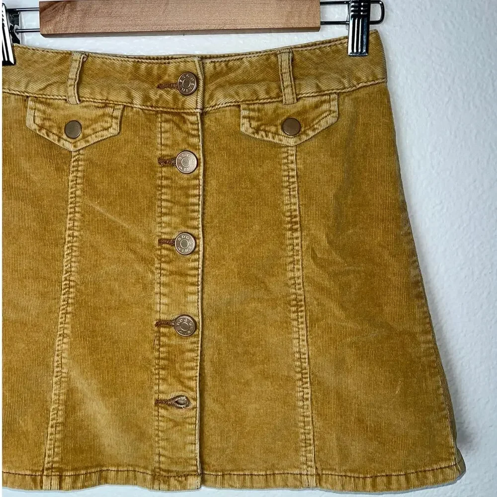 BDG Corduroy skirt | Button Down Mini skirt women's size 2 Marigold dark mustard